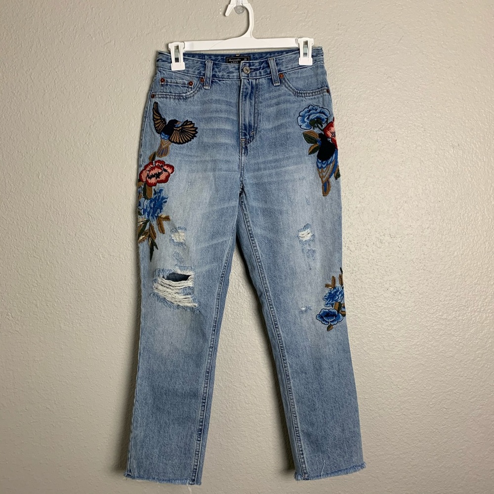 A&F high rise embroidered jeans
